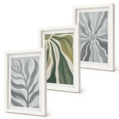3-piece wall art set featuring plant patterns in shades of green and gray
