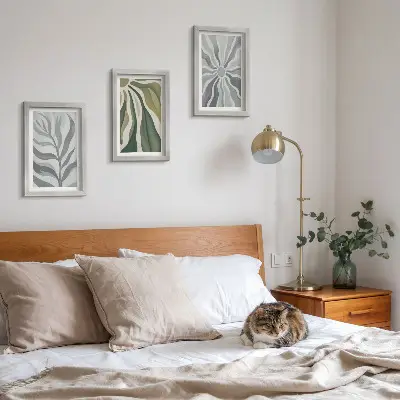 3-piece wall art set featuring plant patterns in shades of green and gray