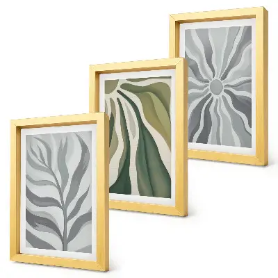 3-piece wall art set featuring plant patterns in shades of green and gray