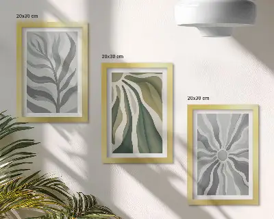 3-piece wall art set featuring plant patterns in shades of green and gray