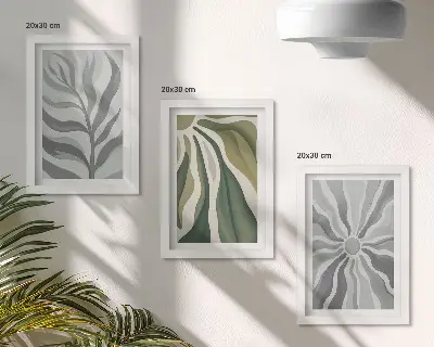 3-piece wall art set featuring plant patterns in shades of green and gray