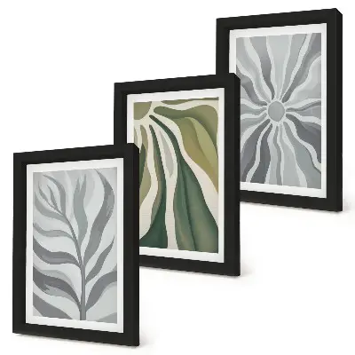 3-piece wall art set featuring plant patterns in shades of green and gray