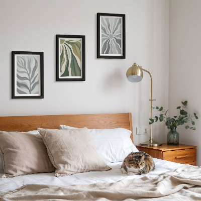 3-piece wall art set Plant patterns in shades of green and gray