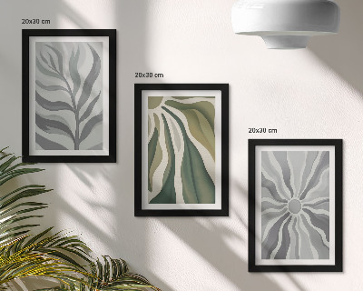 3-piece wall art set Plant patterns in shades of green and gray