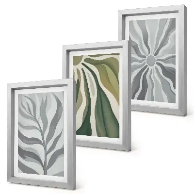 3-piece wall art set featuring plant patterns in shades of green and gray