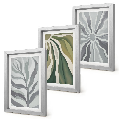 3-piece wall art set Plant patterns in shades of green and gray