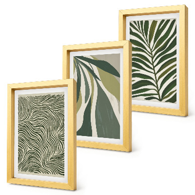 Photo frame wall Leaf patterns and wavy lines in shades of green