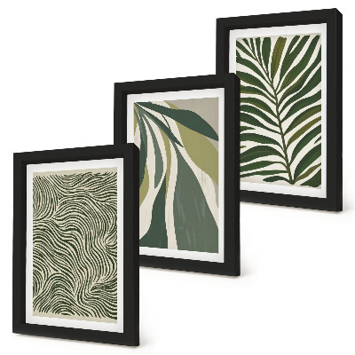 Photo frame wall Leaf patterns and wavy lines in shades of green