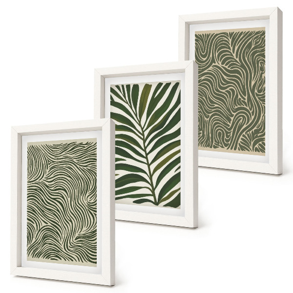 3-piece wall art set Abstract patterns with leaves and wavy shapes