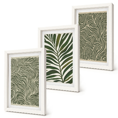3-piece wall art set Abstract patterns with leaves and wavy shapes