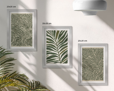 3-piece wall art set Abstract patterns with leaves and wavy shapes