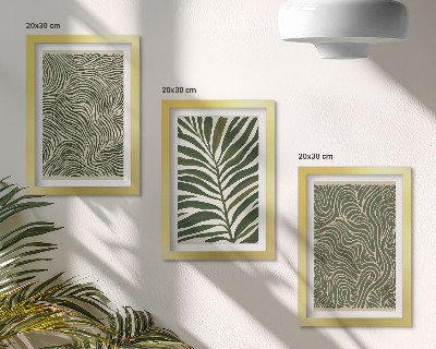 3-piece wall art set Abstract patterns with leaves and wavy shapes