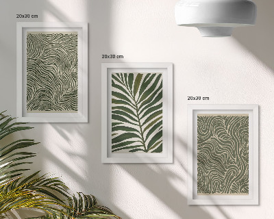 3-piece wall art set Abstract patterns with leaves and wavy shapes