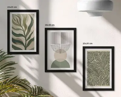 Photo frame wall with abstract leaves and geometric shapes