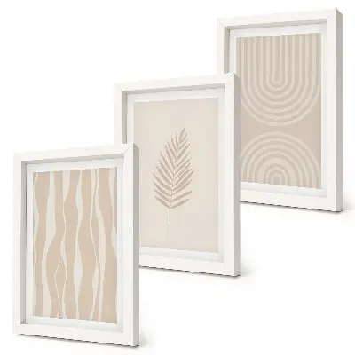 Framed triptych featuring plant motifs in shades of beige