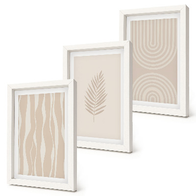Framed triptych Patterns in shades of beige with plant motifs