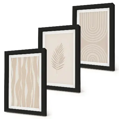 Framed triptych featuring plant motifs in shades of beige
