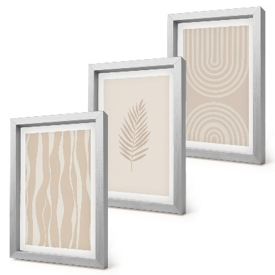Framed triptych Patterns in shades of beige with plant motifs
