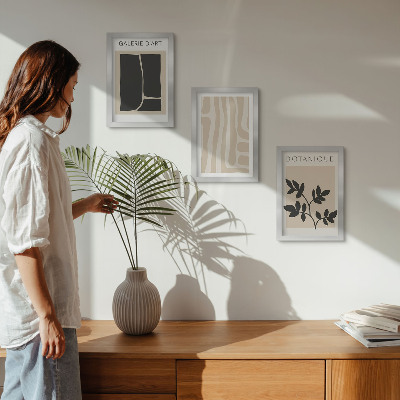 Photo frame wall Abstract shapes and plant motifs in neutral tones