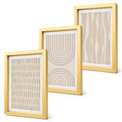 Abstract patterns triptych in shades of beige and white with frames