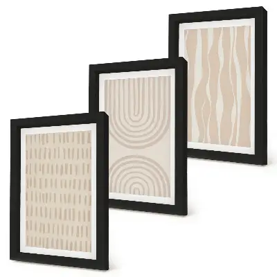 Abstract patterns triptych in shades of beige and white with frames