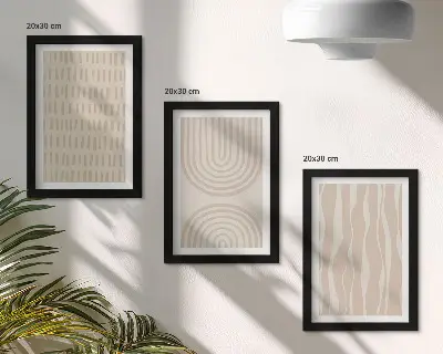 Abstract patterns triptych in shades of beige and white with frames