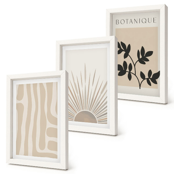 3-piece wall art set Abstract patterns with floral accents in neutral tones