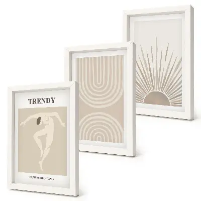 Photo frame wall with fashionable boho abstract pastel posters