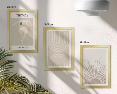 Photo frame wall with fashionable boho abstract pastel posters