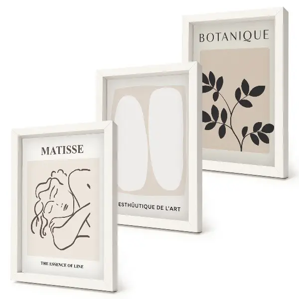 Framed triptych Stylish minimalist paintings with plant motifs by Matisse
