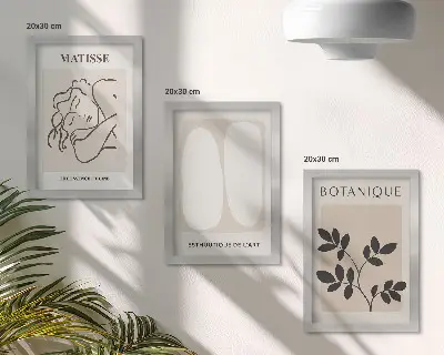 Matisse-inspired plant motif triptych framed minimalist wall art set
