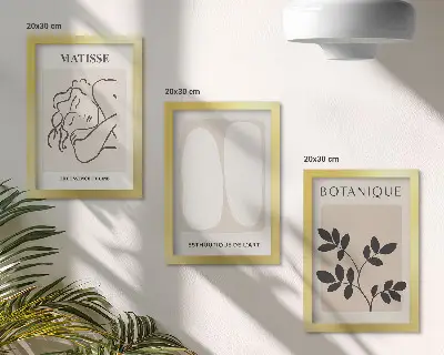 Framed triptych Stylish minimalist paintings with plant motifs by Matisse