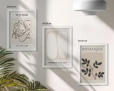 Matisse-inspired plant motif triptych framed minimalist wall art set