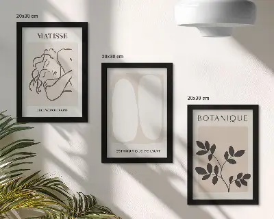 Matisse-inspired plant motif triptych framed minimalist wall art set