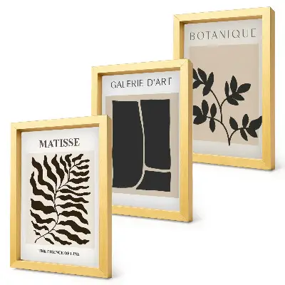 3-piece wall art set with minimalist plant and abstract patterns