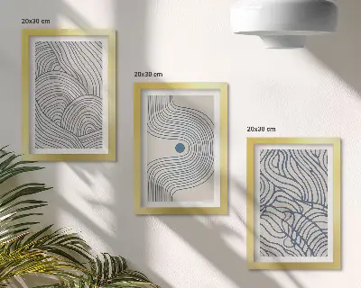 Photo frame wall with abstract decorative wavy lines