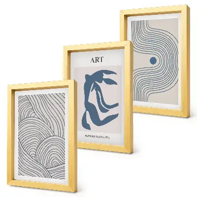 Framed triptych Abstract patterns of lines and shapes in shades of blue