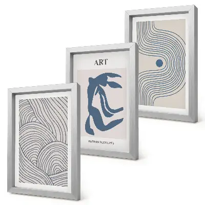 Framed triptych Abstract patterns of lines and shapes in shades of blue