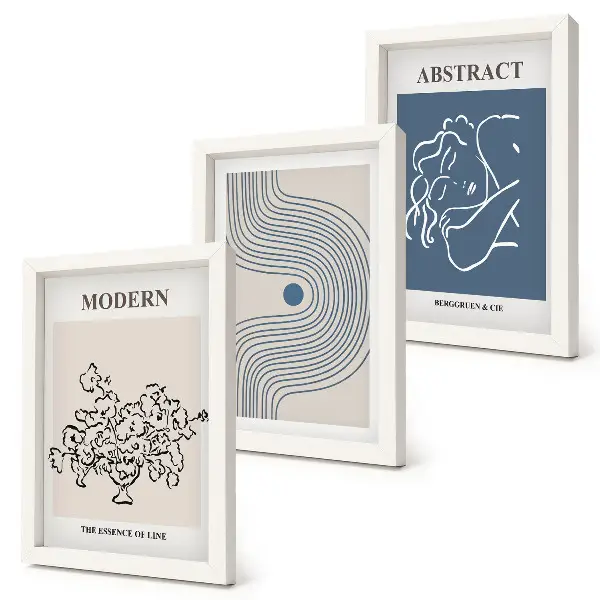 3-piece wall art set Flowers lines and abstract shapes posters