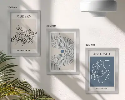 3-piece wall art set Flowers lines and abstract shapes posters