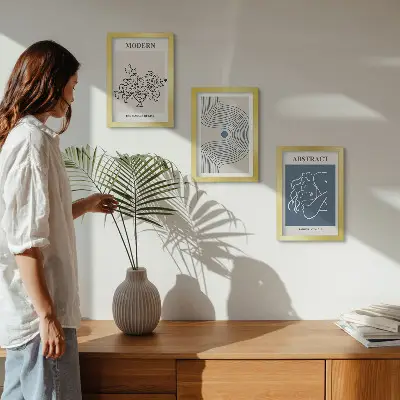 3-piece wall art set Flowers lines and abstract shapes posters