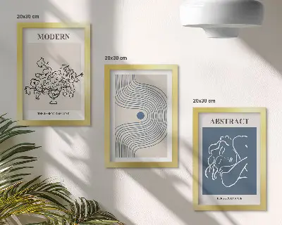 3-Piece abstract floral wall art set posters with flowers, lines, and abstract shapes