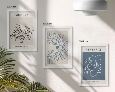 3-Piece abstract floral wall art set posters with flowers, lines, and abstract shapes