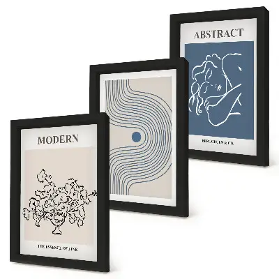 3-Piece abstract floral wall art set posters with flowers, lines, and abstract shapes