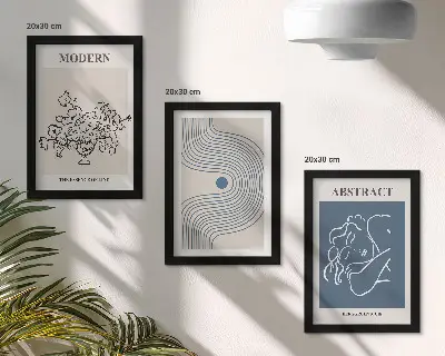 3-Piece abstract floral wall art set posters with flowers, lines, and abstract shapes