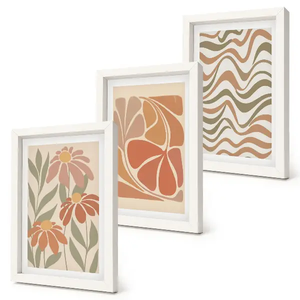 Pastel flowers and abstract patterns framed triptych