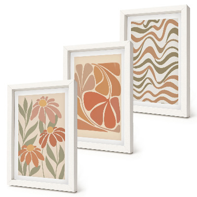 Framed triptych Pastel flowers and abstract patterns