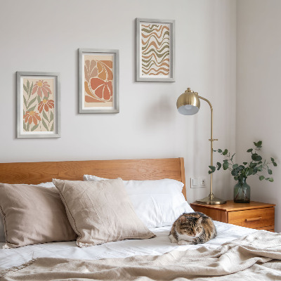 Framed triptych Pastel flowers and abstract patterns