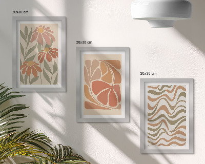 Framed triptych Pastel flowers and abstract patterns