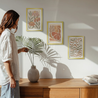 Framed triptych Pastel flowers and abstract patterns